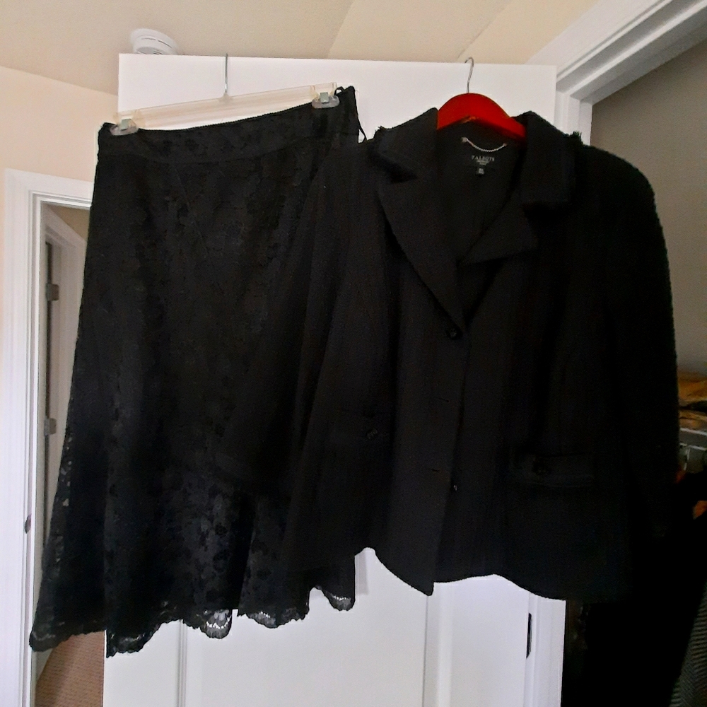 Talbots black jacket . Nine West black lace skirt.